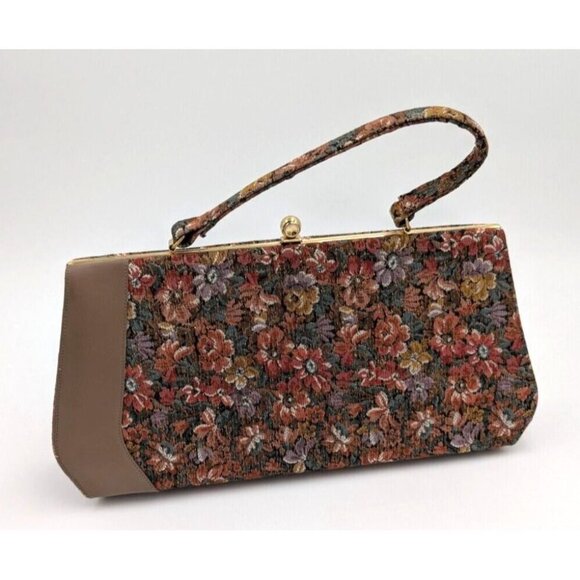 Vintage 80s Floral Print Woven Tapestry Purse Handbag Life Stride - Picture 2 of 11